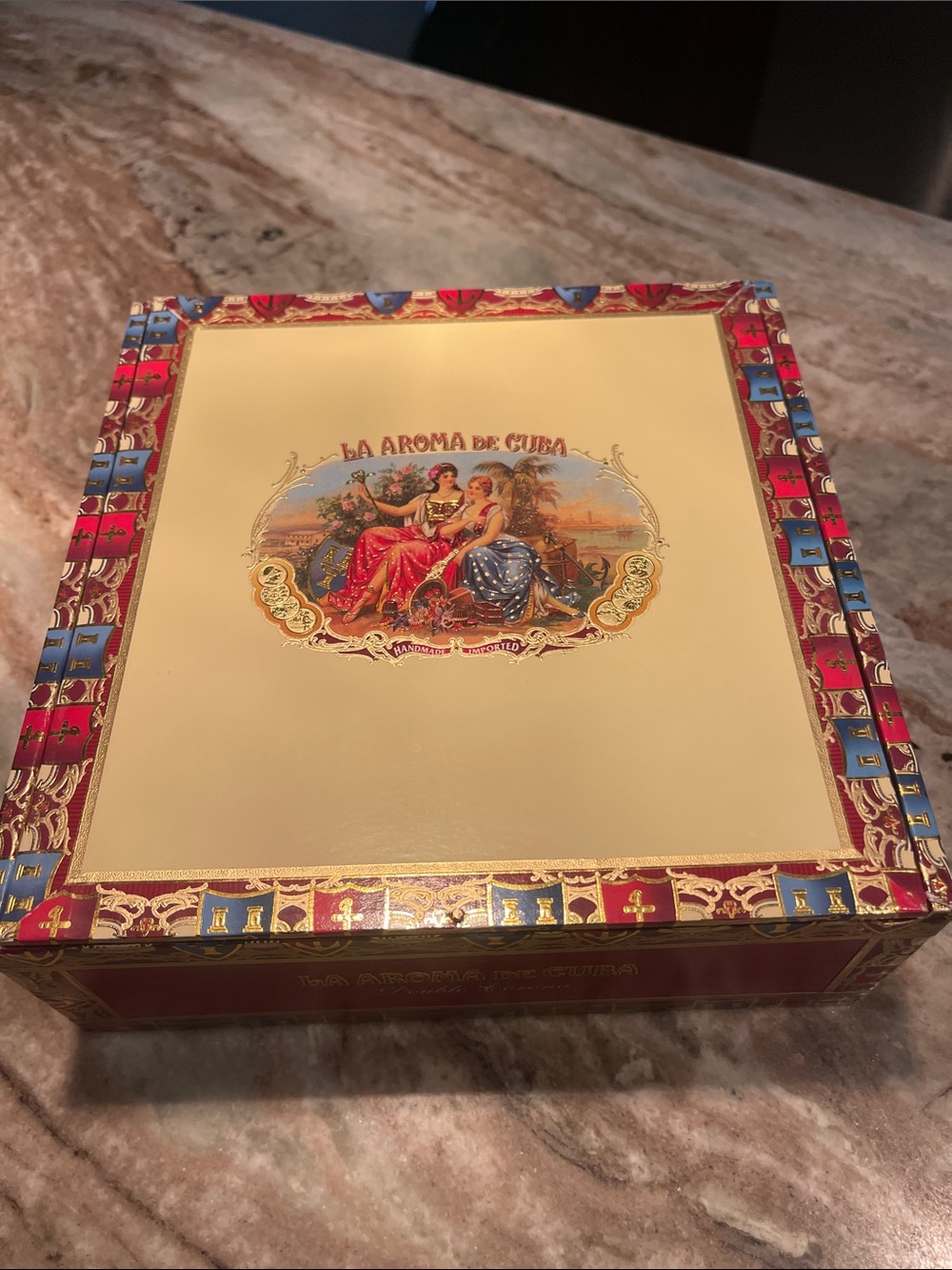 Decorative Cigar Box - Cream with Red Trim no cigars